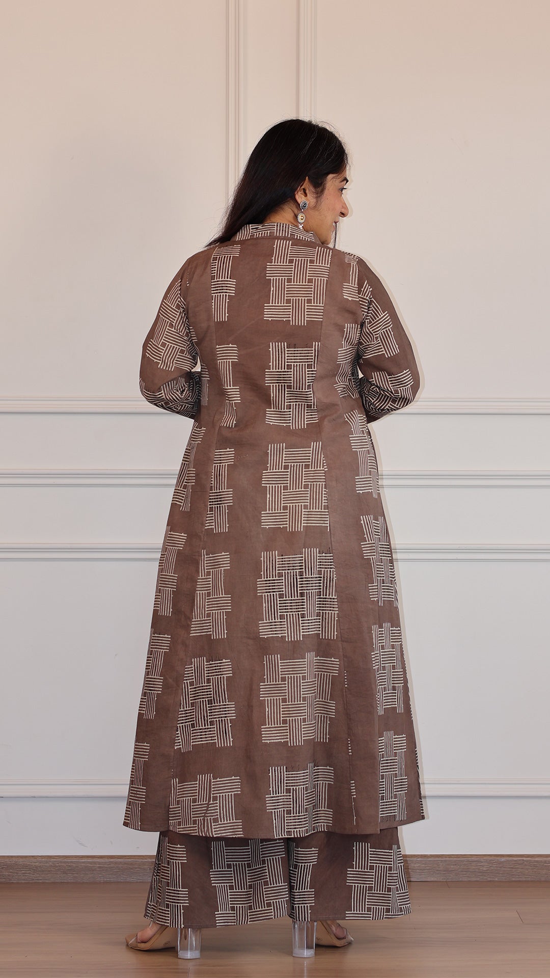 Sofia Geometric Print Ajrakh Cotton Hand Block Kurta Set- Sand