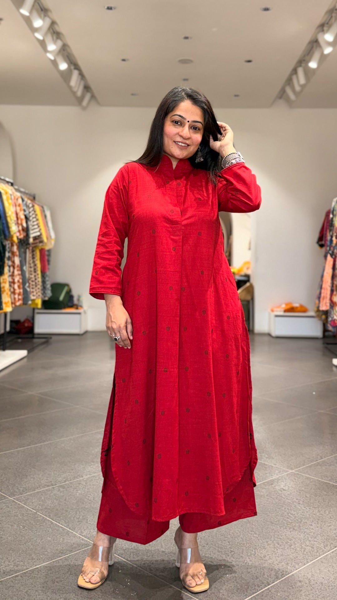 Yuzaa Hand Woven Cotton Kurta - Red