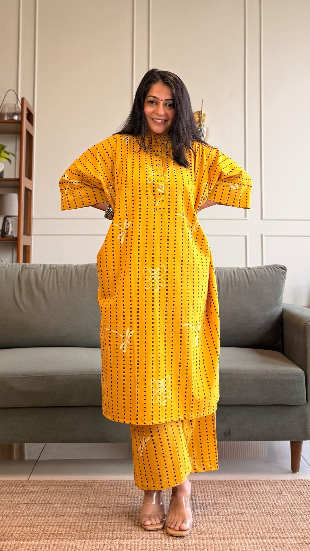 Aadvika Kaftan Co-ord In Cotton - Yellow