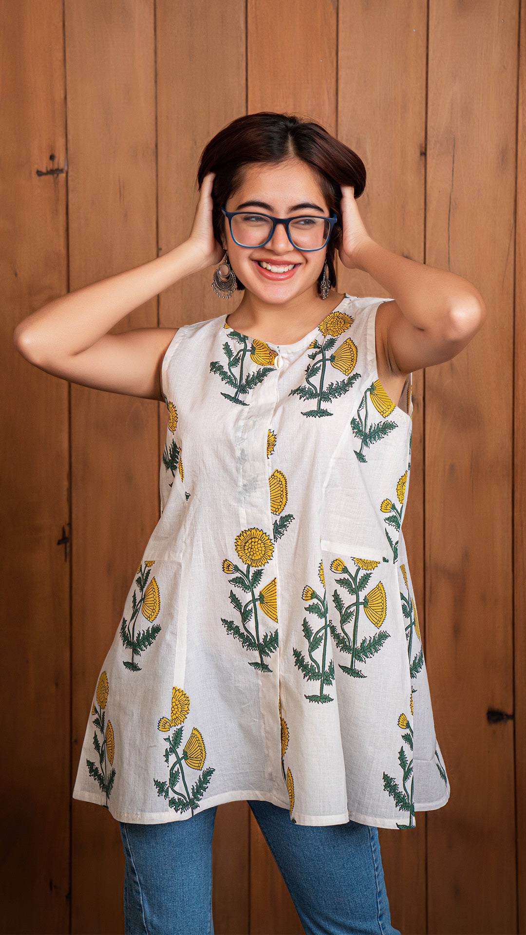 Maitri Sanganeri Cotton Peplum Top In White