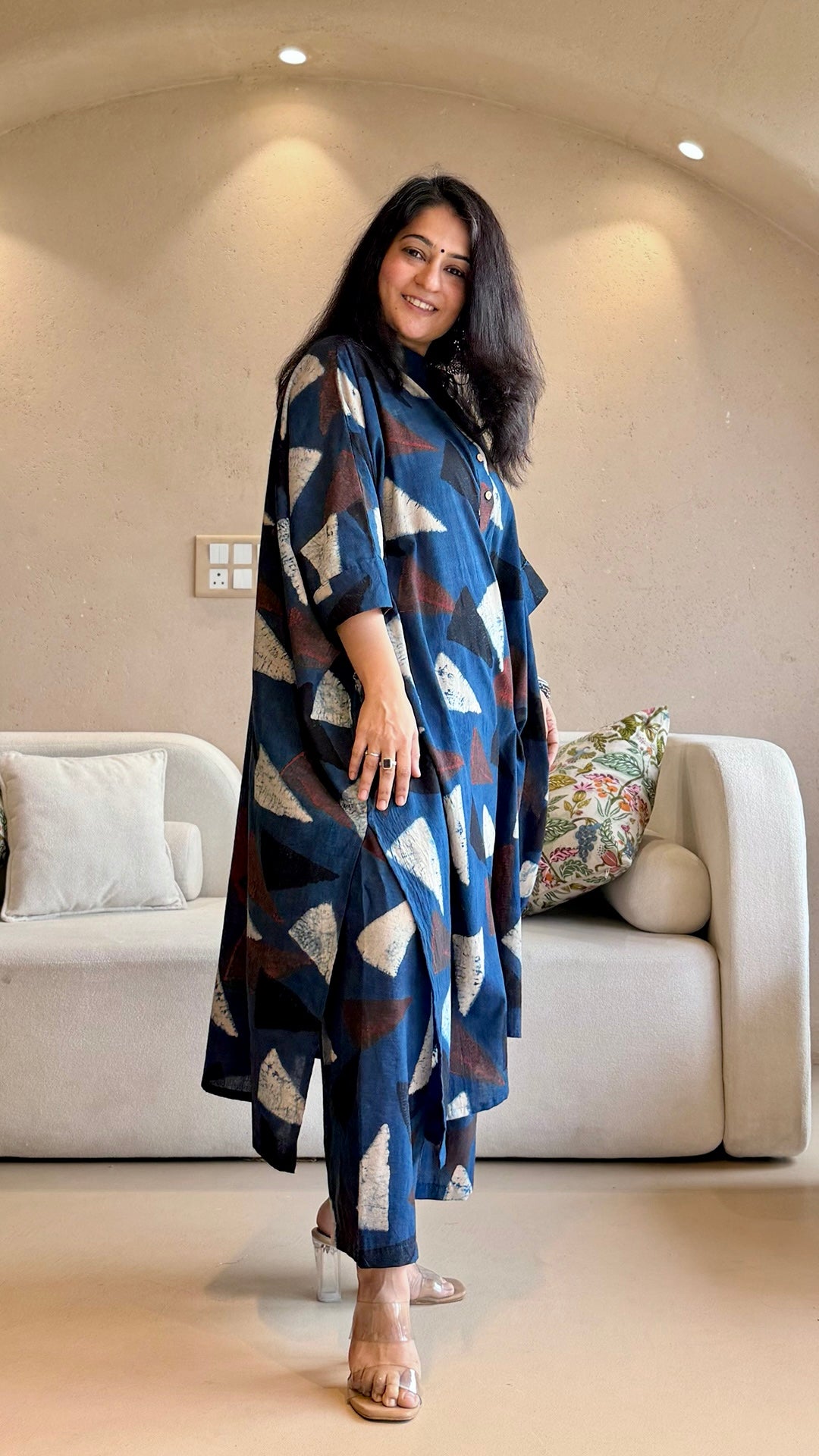 Minal Ajrakh Kaftan co-ord In Cotton - Indigo