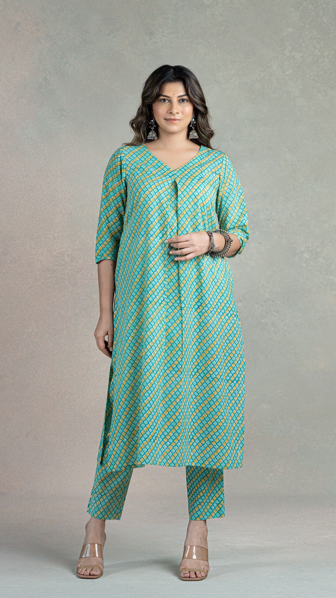 Krishna Sanganeri Hand Block Cotton Kurta In Green