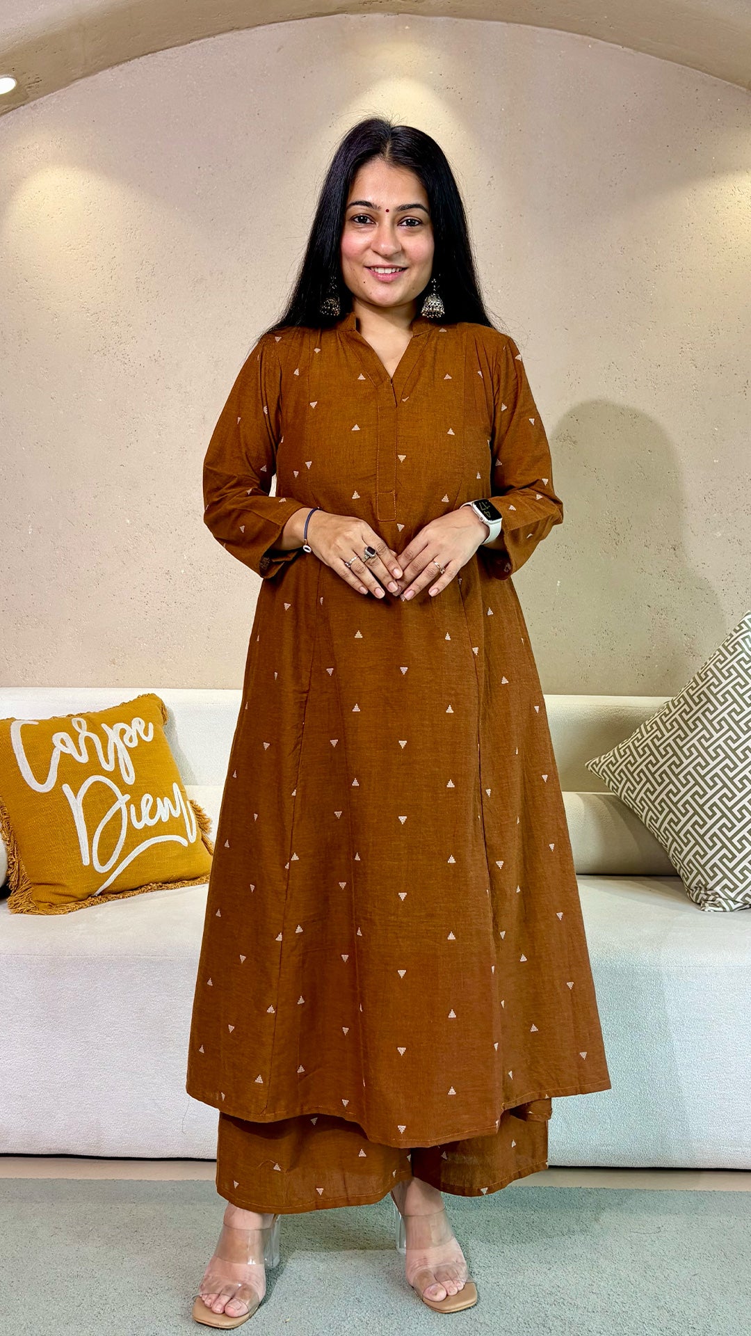 Archana Brown Hand Woven Kali Cotton Kurta