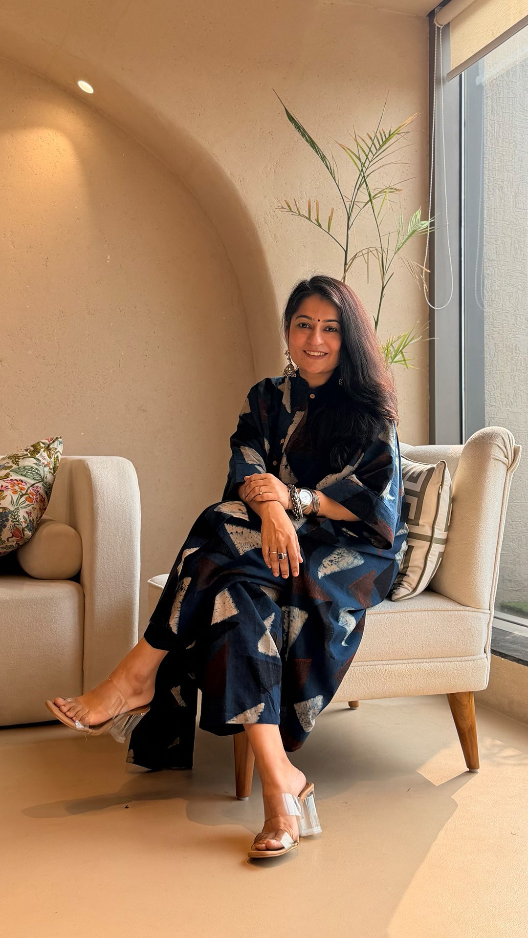 Minal Ajrakh Kaftan co-ord In Cotton - Indigo