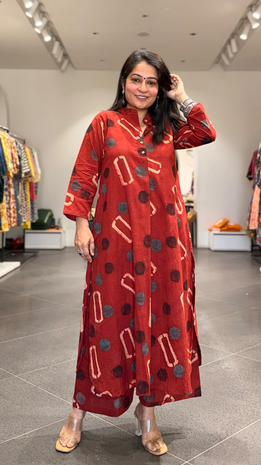 Antara Ajrakh Handblock Kurta In Cotton - Red