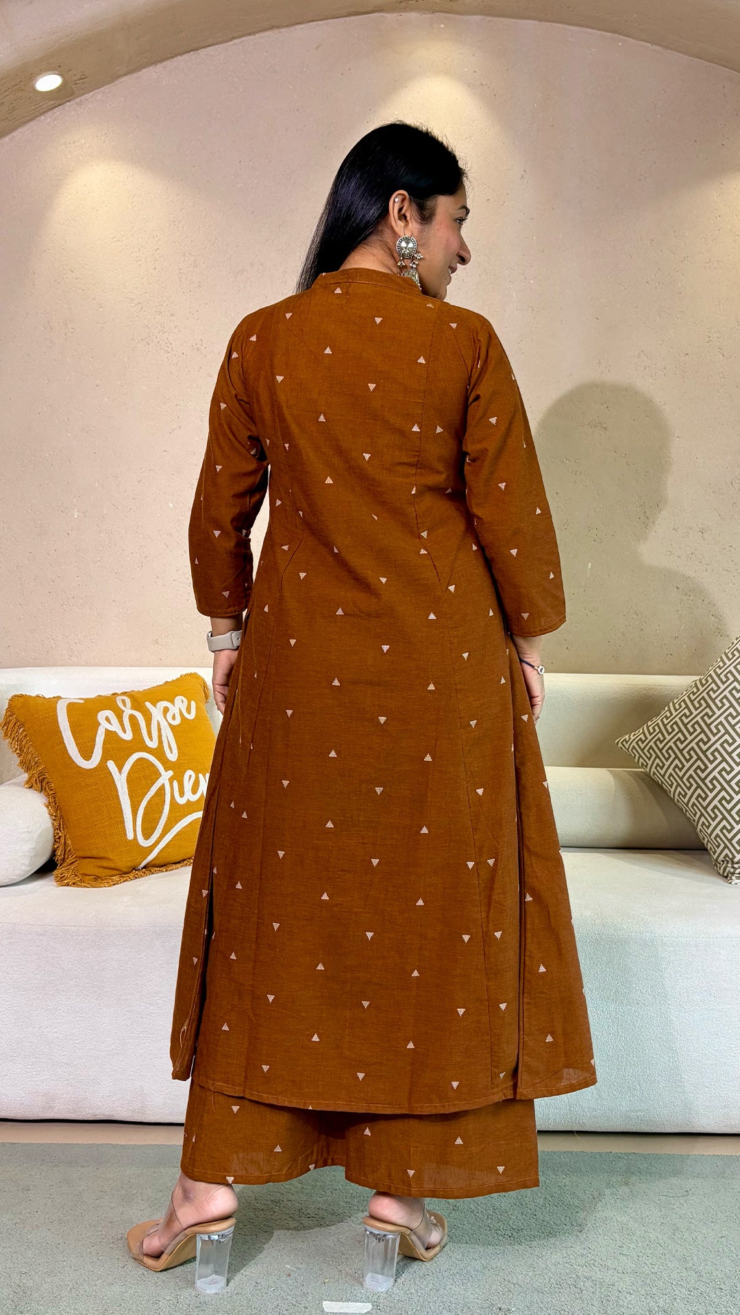 Archana Brown Hand Woven Kali Cotton Kurta
