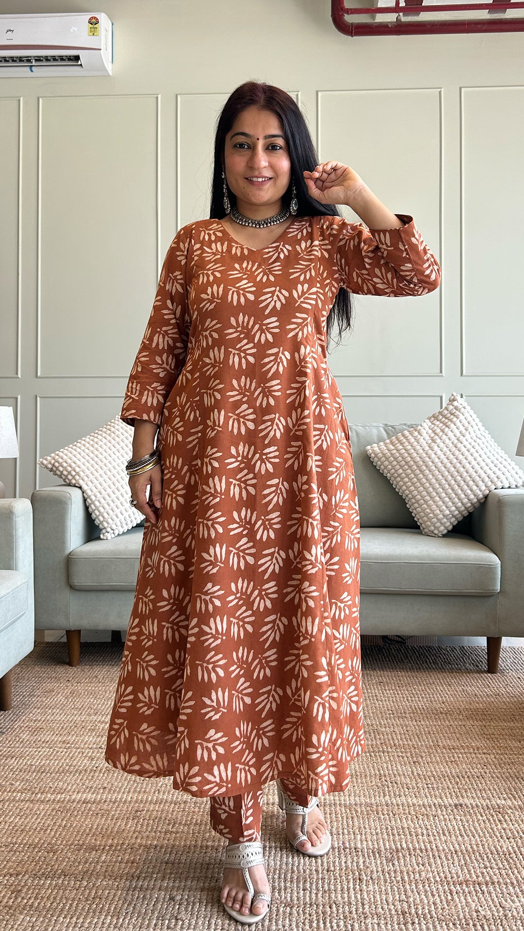 Kavya Patti Design Cotton Kurta - Brown