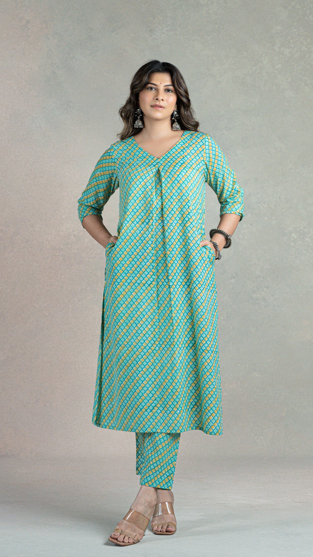 Krishna Sanganeri Hand Block Cotton Kurta In Green