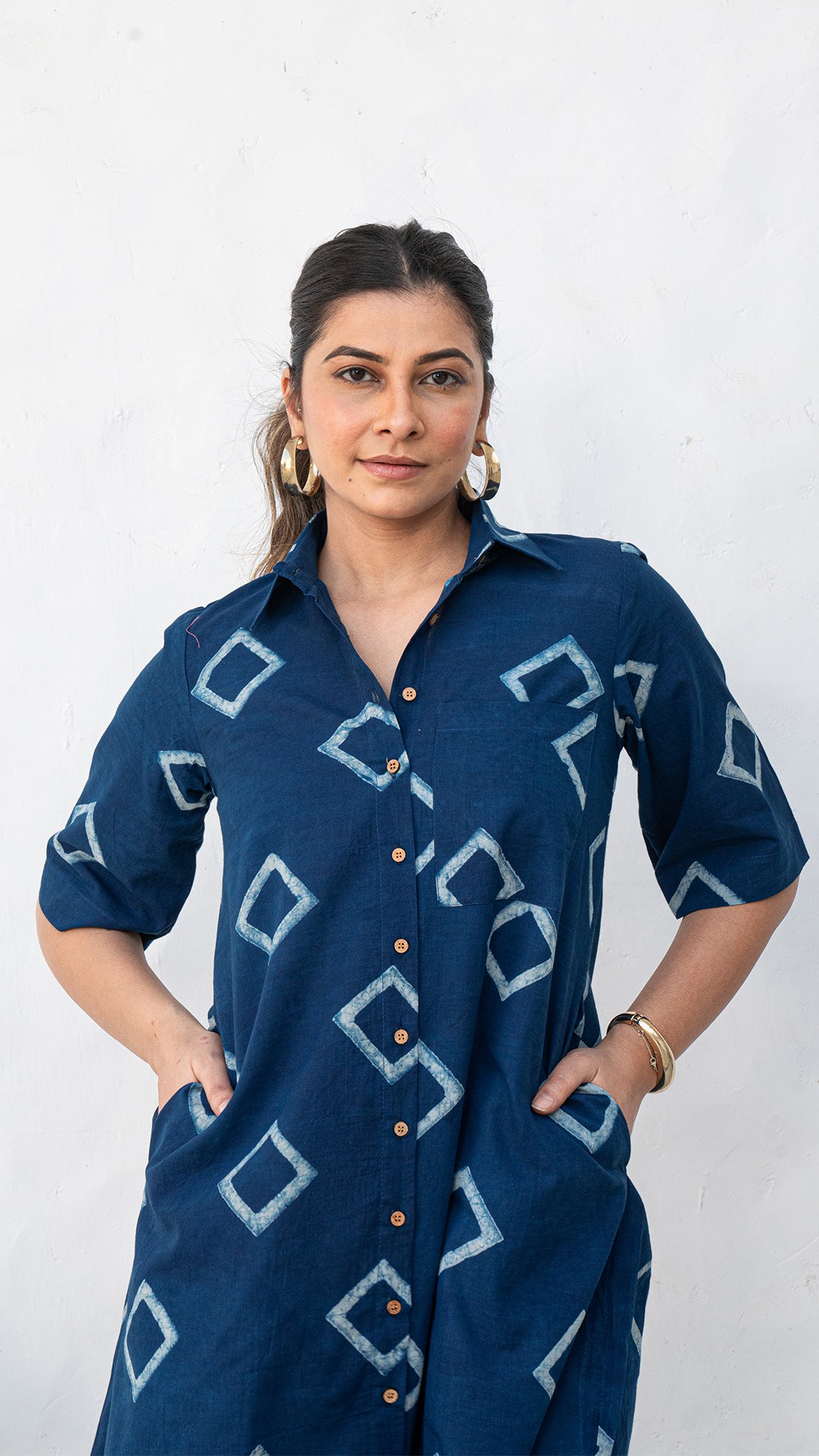 Aashna Indigo Hand Block Cotton Shirt Dress