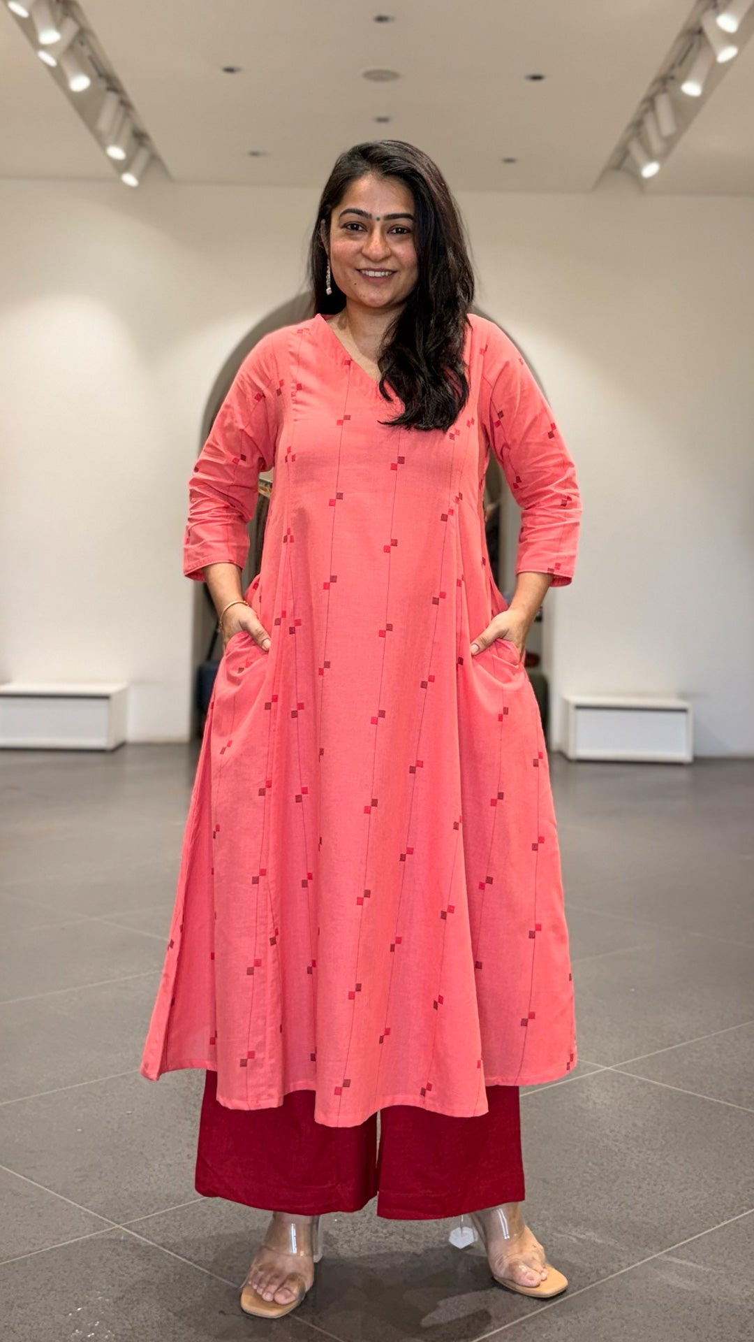 Shaheen Handwoven Cotton Kurta - Peach