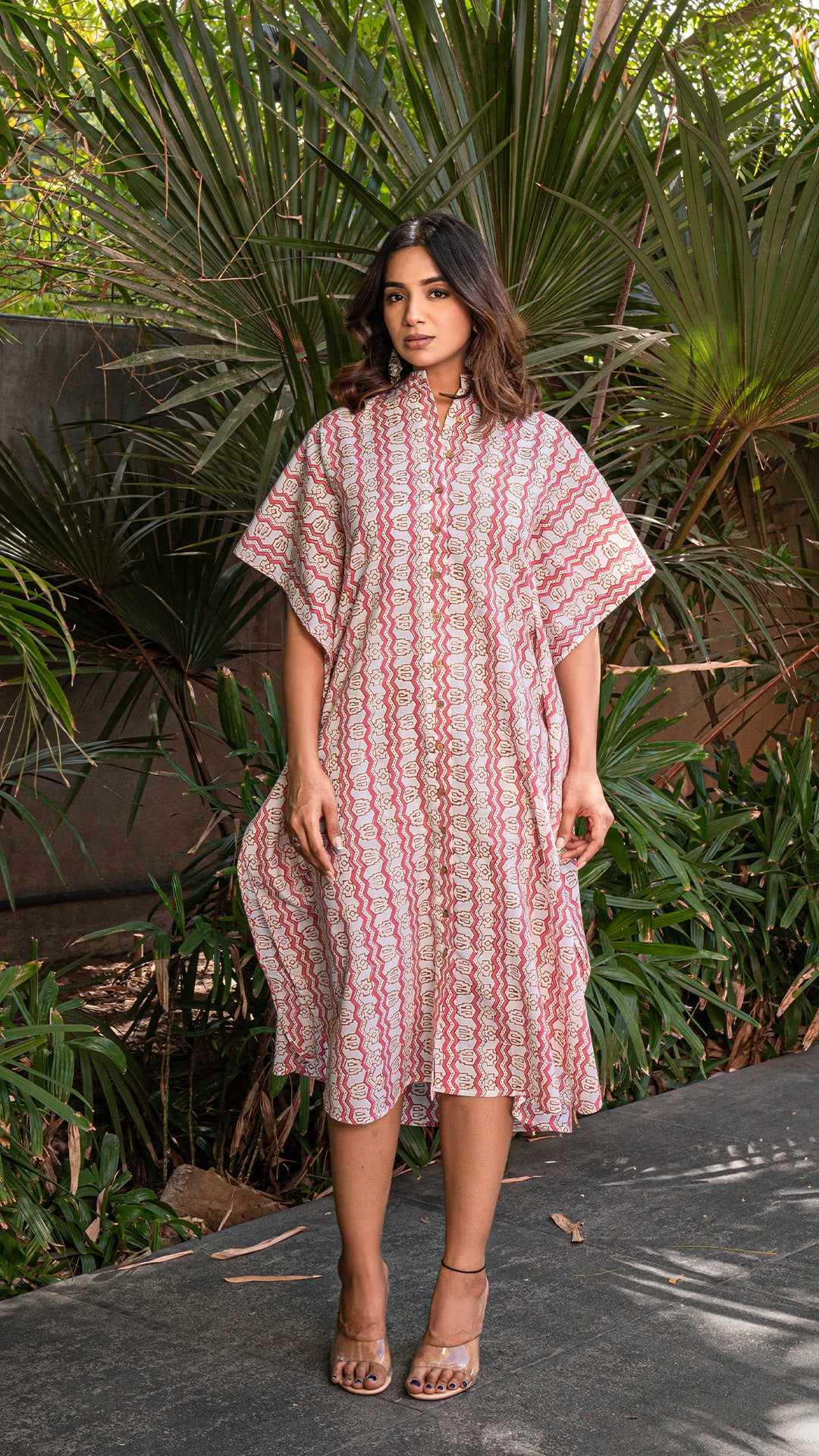 Hridanshi Sanganeri Print Cotton Kaftan - Pink