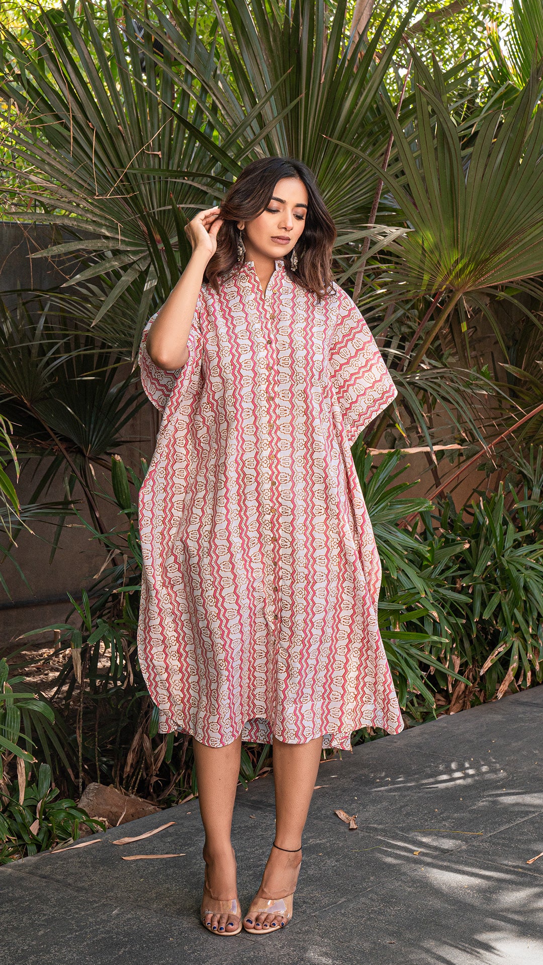 Hridanshi Sanganeri Print Cotton Kaftan - Pink