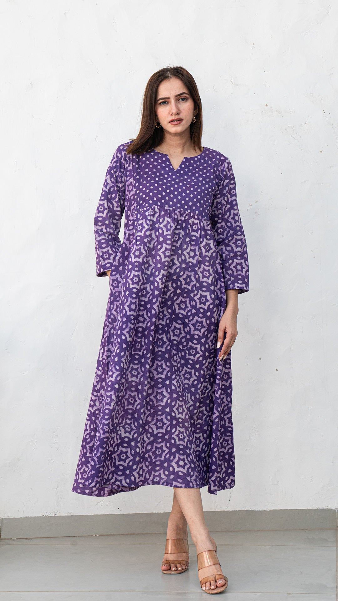 Zesha Dabu Dress In Cotton - Purple