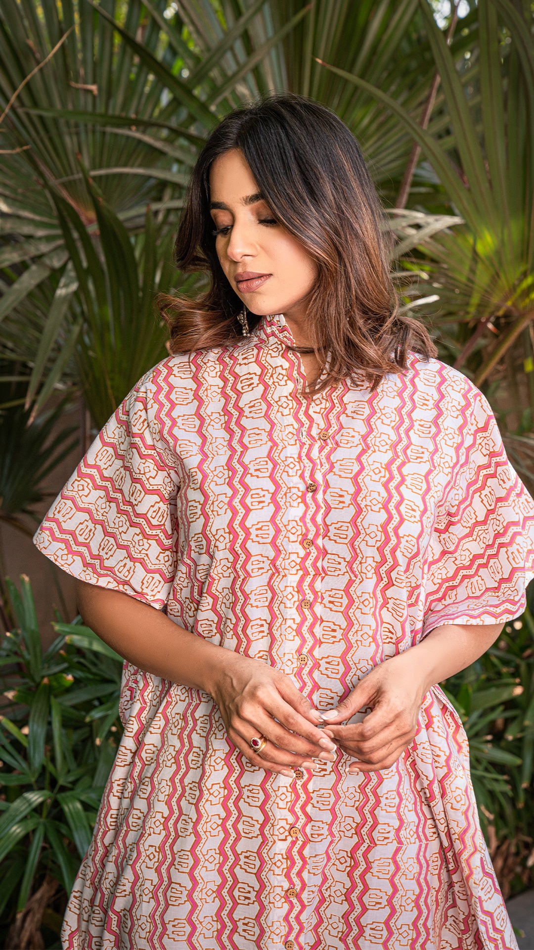 Hridanshi Sanganeri Print Cotton Kaftan - Pink