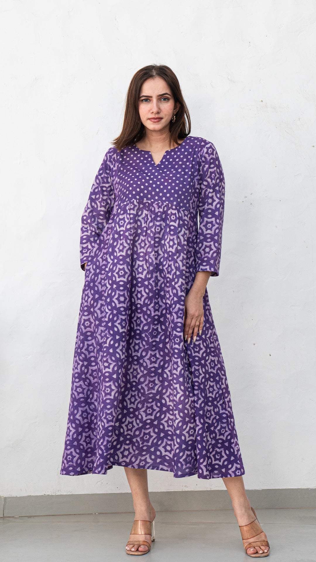 Zesha Dabu Dress In Cotton - Purple