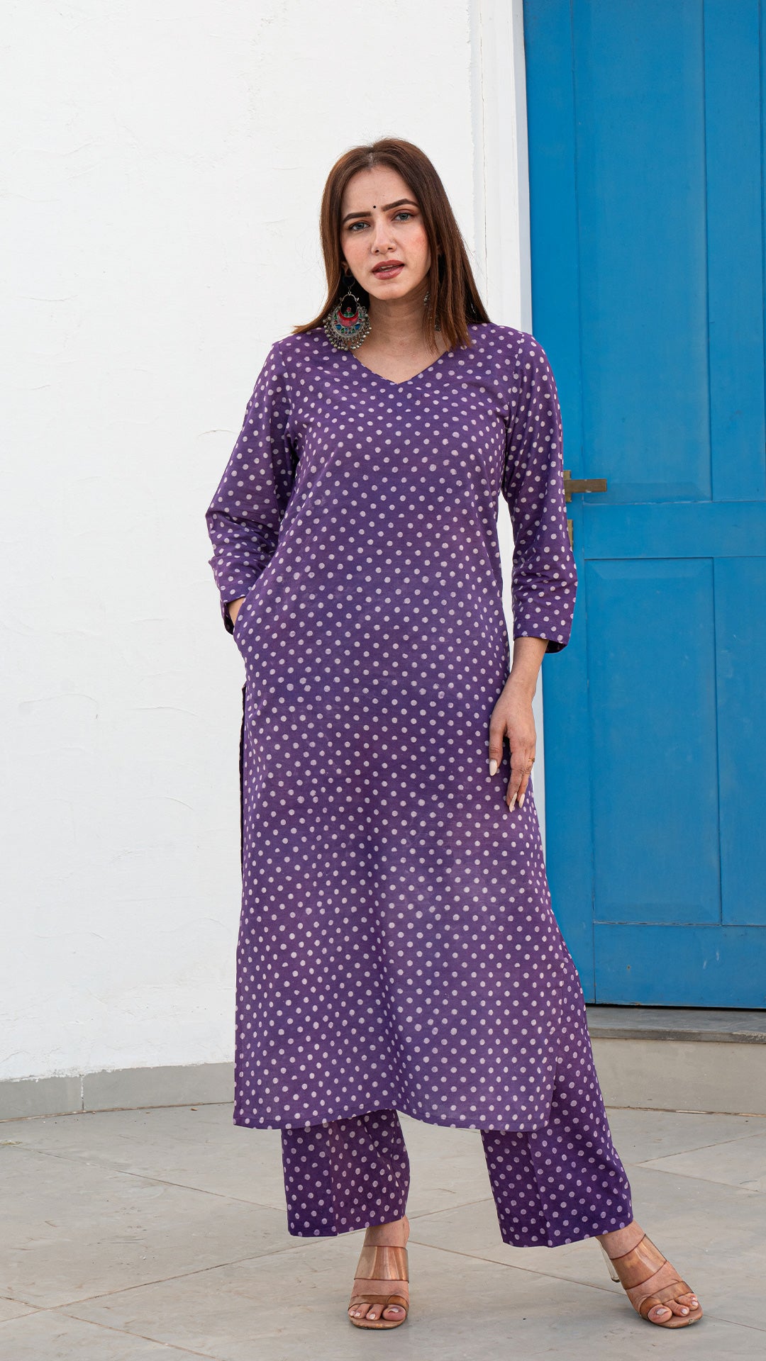 Irika Dabu Polka Dots Kurta In Purple