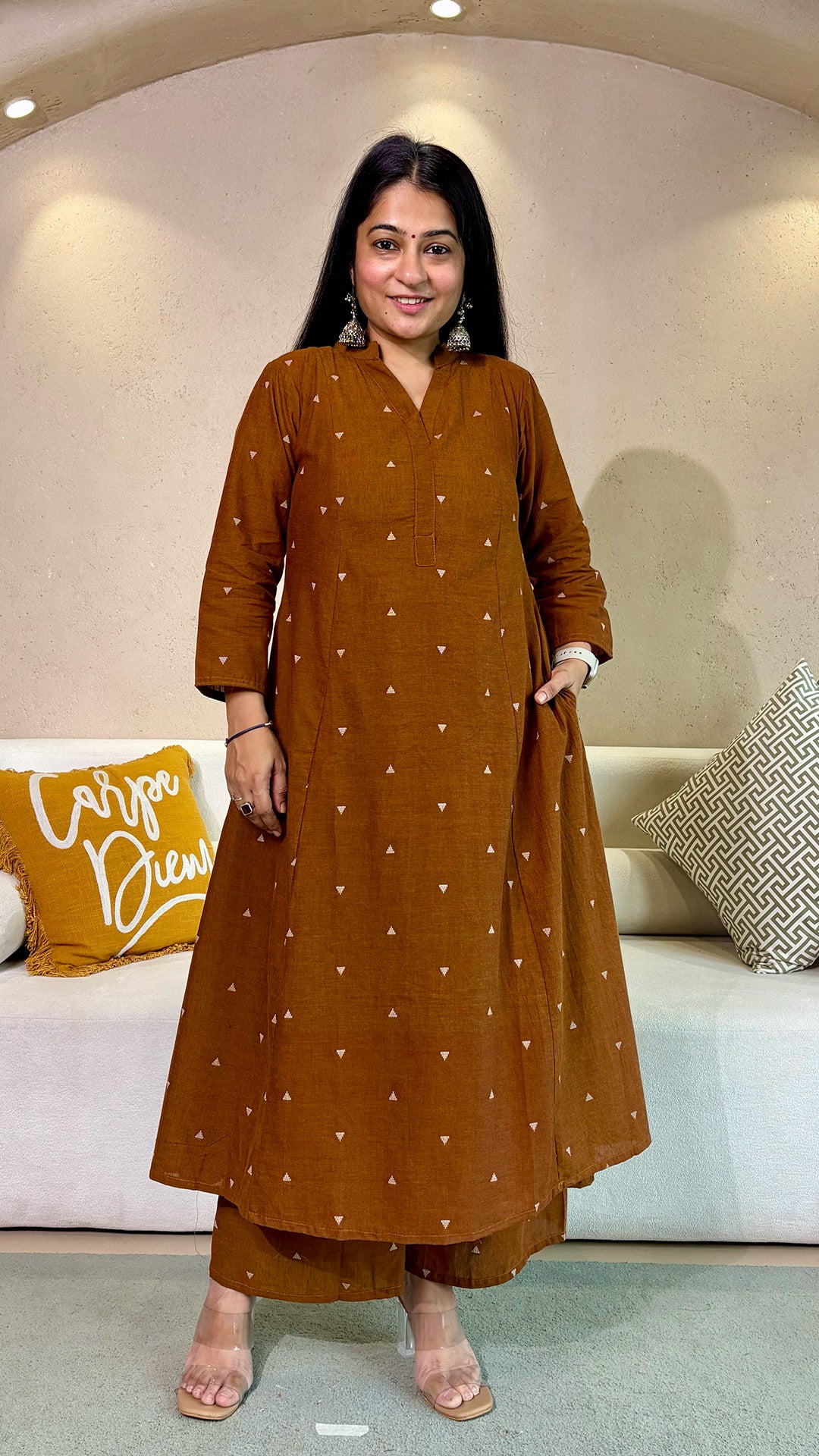 Archana Brown Hand Woven Kali Cotton Kurta
