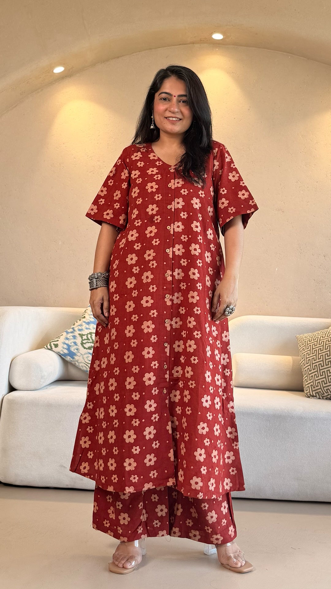 Jaanvi Ajrakh Cotton Co-ord - Red Floral