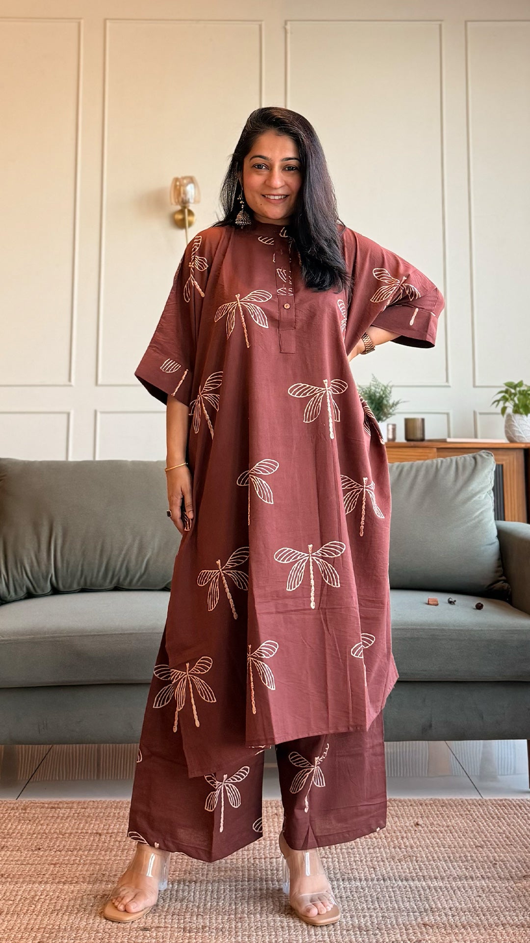 Kate Cotton Kaftan Co-ord - Burgundy