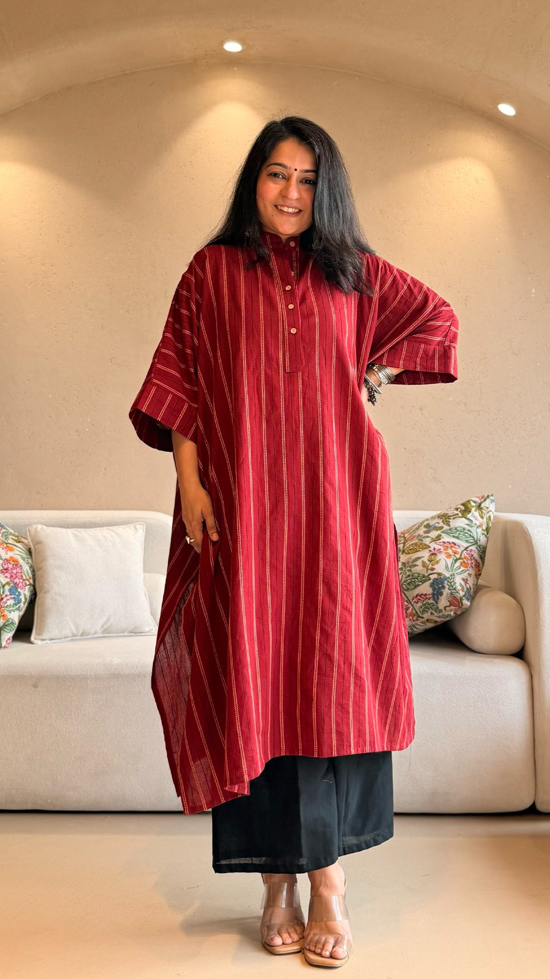 Kshiti handwoven kaftan co-ord  - Maroon
