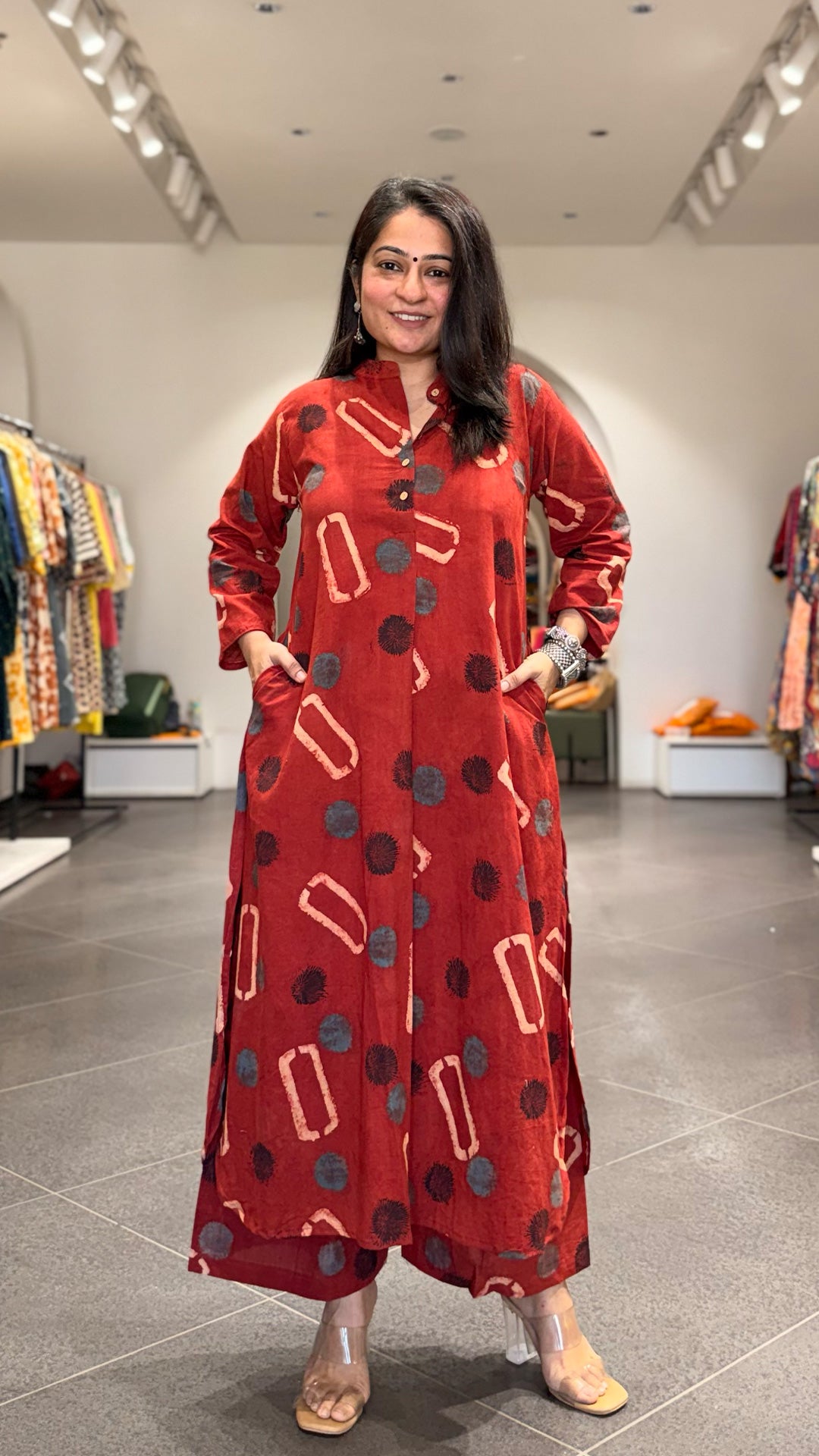 Antara Ajrakh Handblock Kurta In Cotton - Red