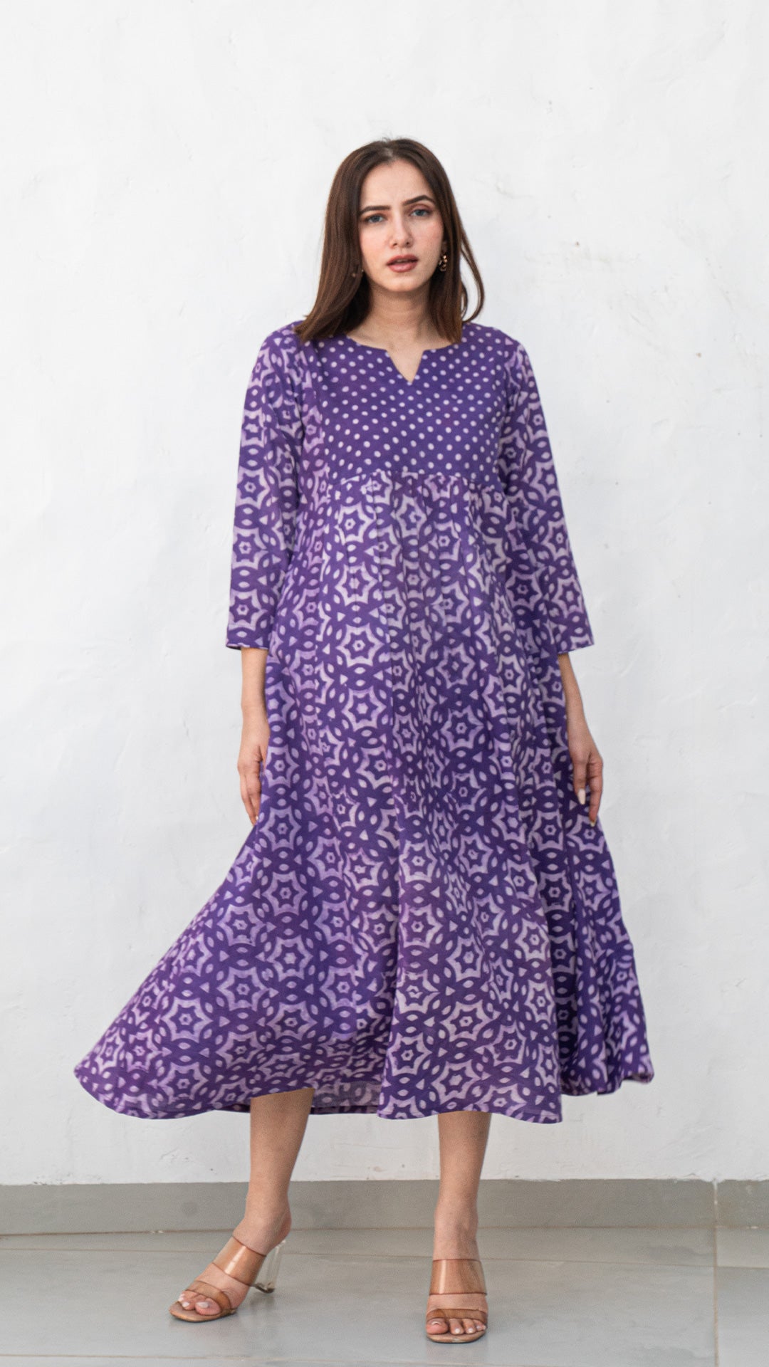 Zesha Dabu Dress In Cotton - Purple