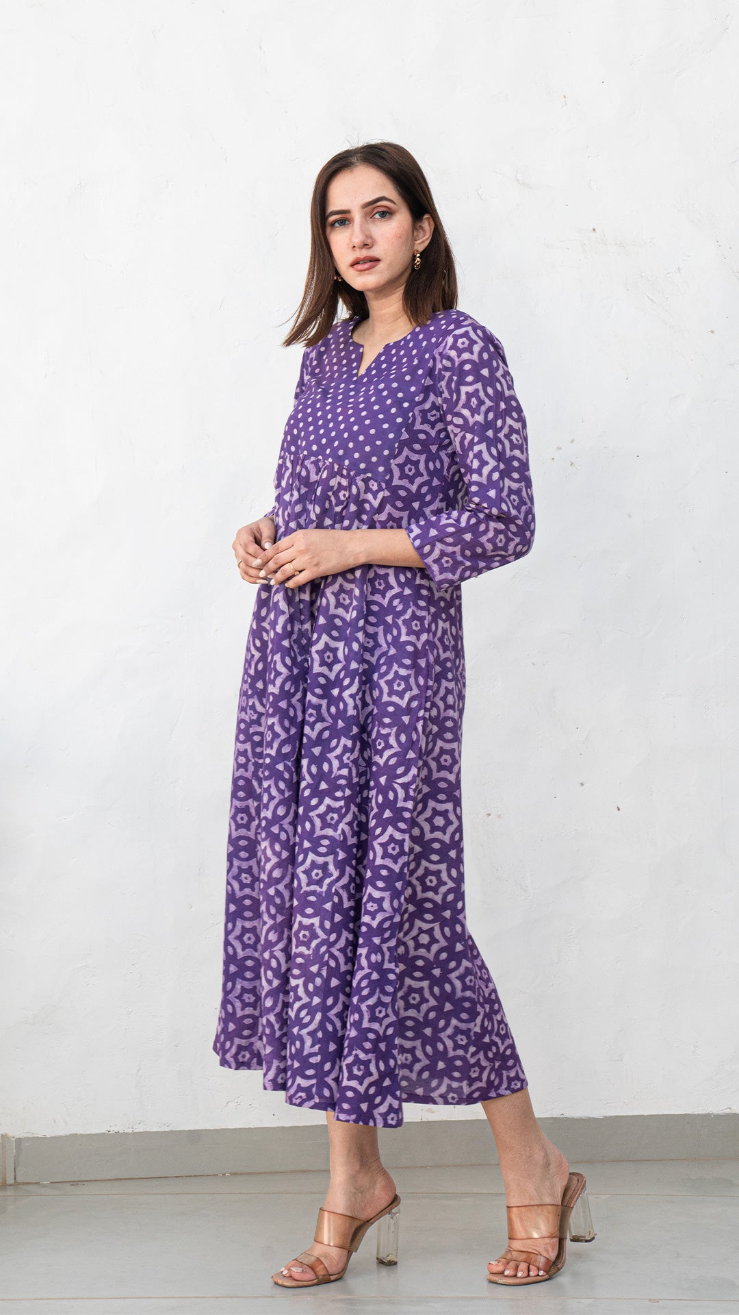 Zesha Dabu Dress In Cotton - Purple