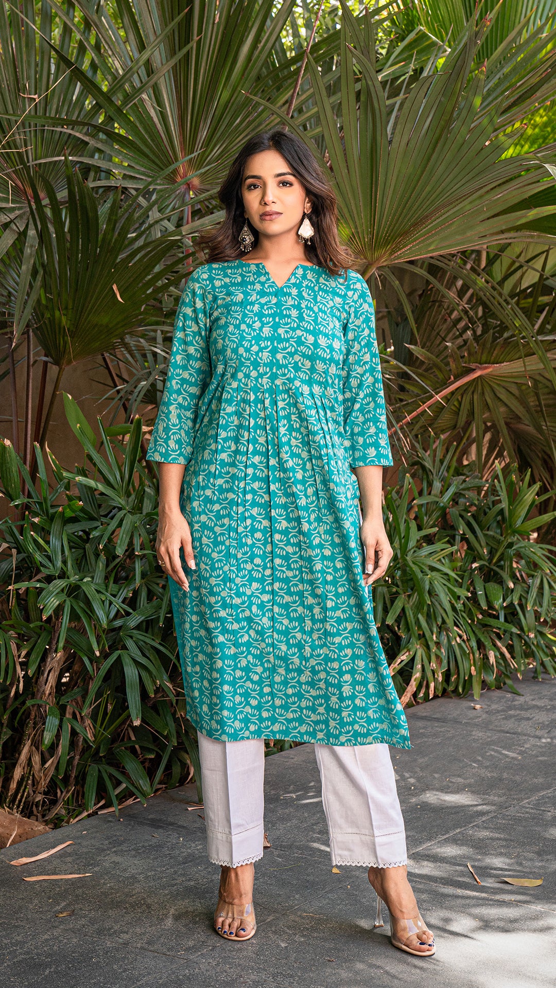 Meher Hand Block Cotton Kurta In Green