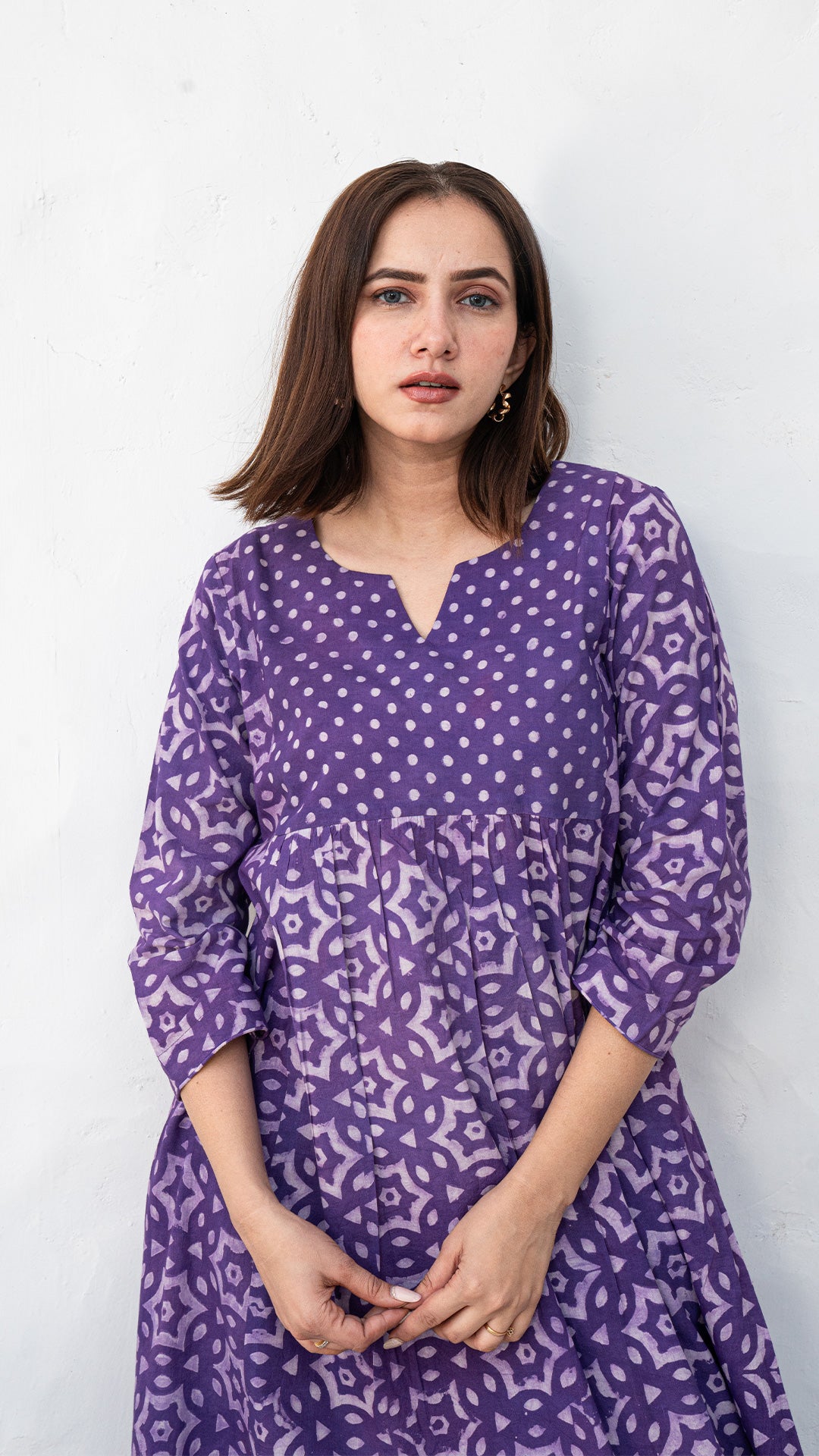 Zesha Dabu Dress In Cotton - Purple