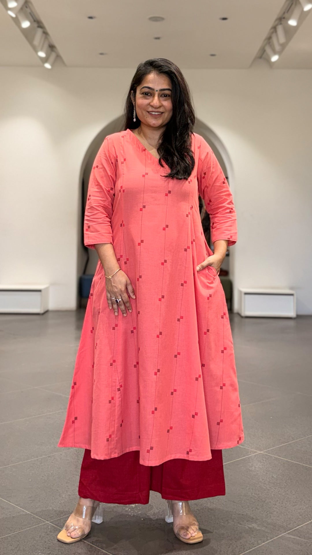 Shaheen Handwoven Cotton Kurta - Peach