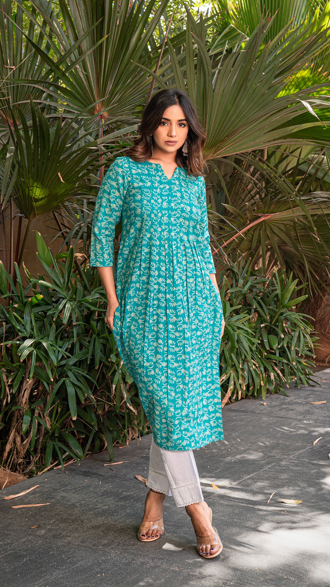 Meher Hand Block Cotton Kurta In Green