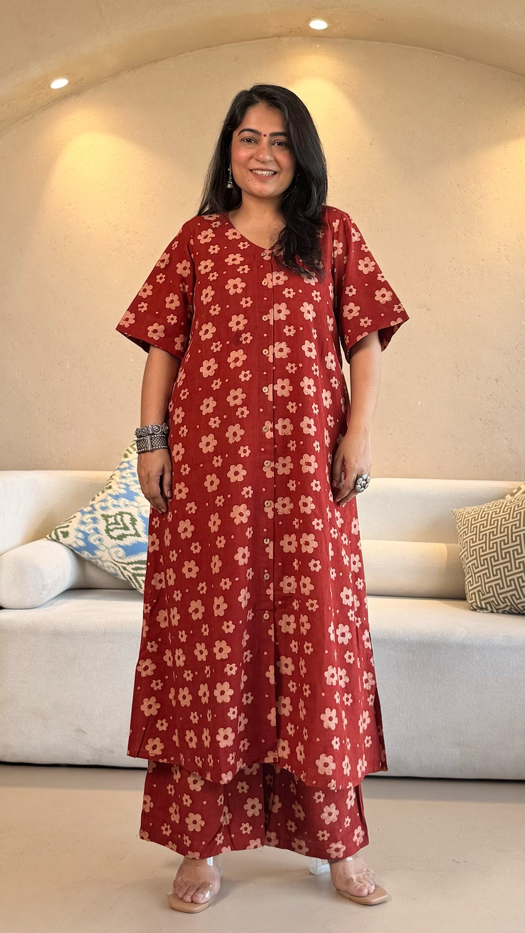 Jaanvi Ajrakh Cotton Co-ord - Red Floral