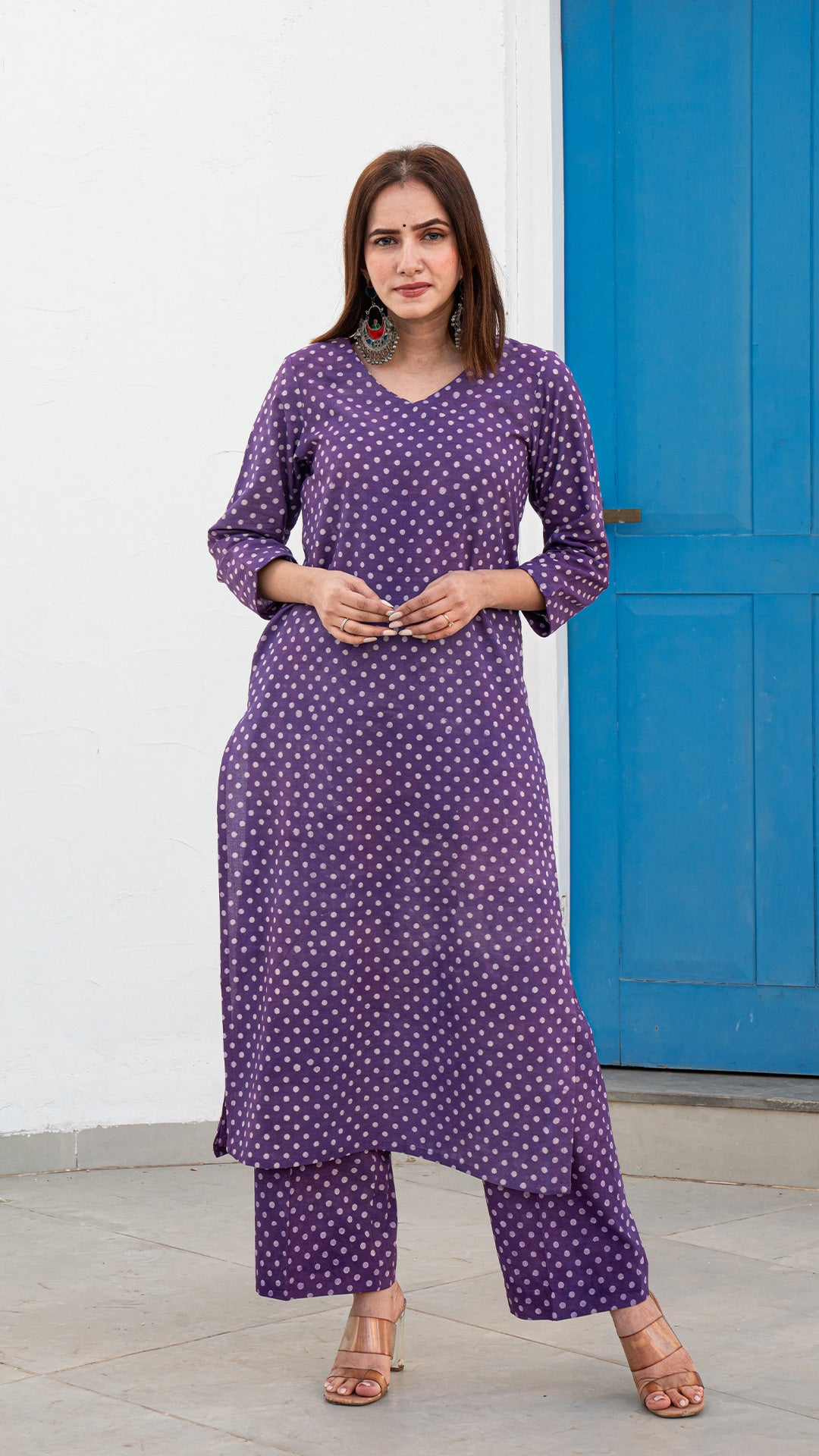 Irika Dabu Polka Dots Kurta In Purple