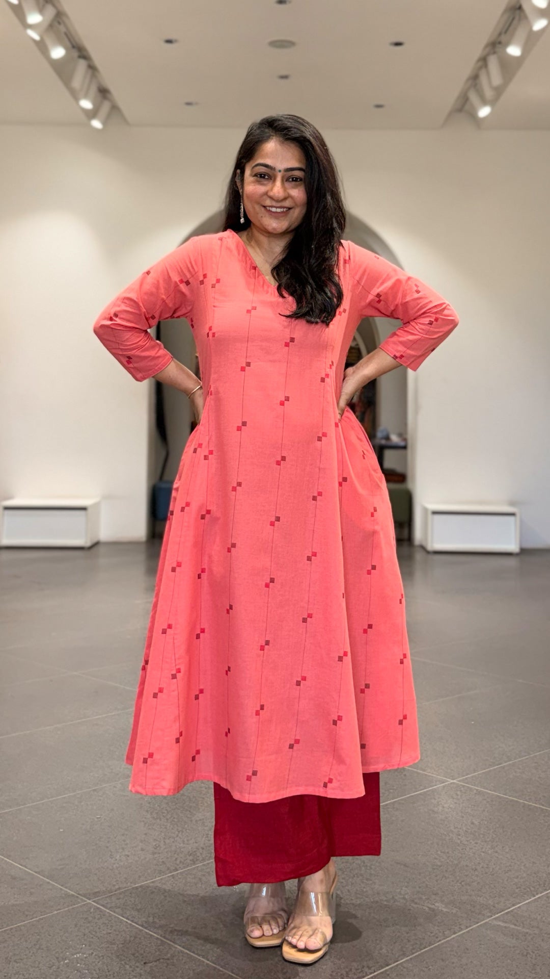 Shaheen Handwoven Cotton Kurta - Peach