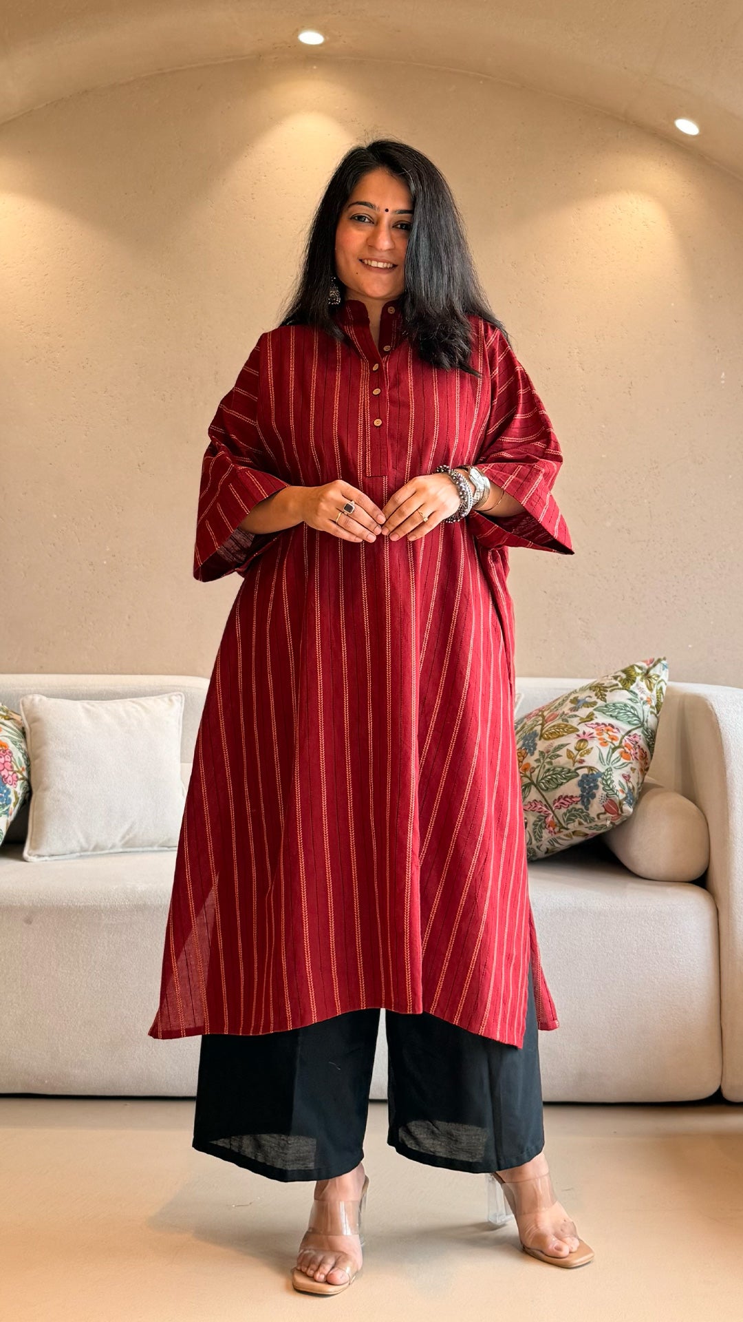 Kshiti handwoven kaftan co-ord  - Maroon