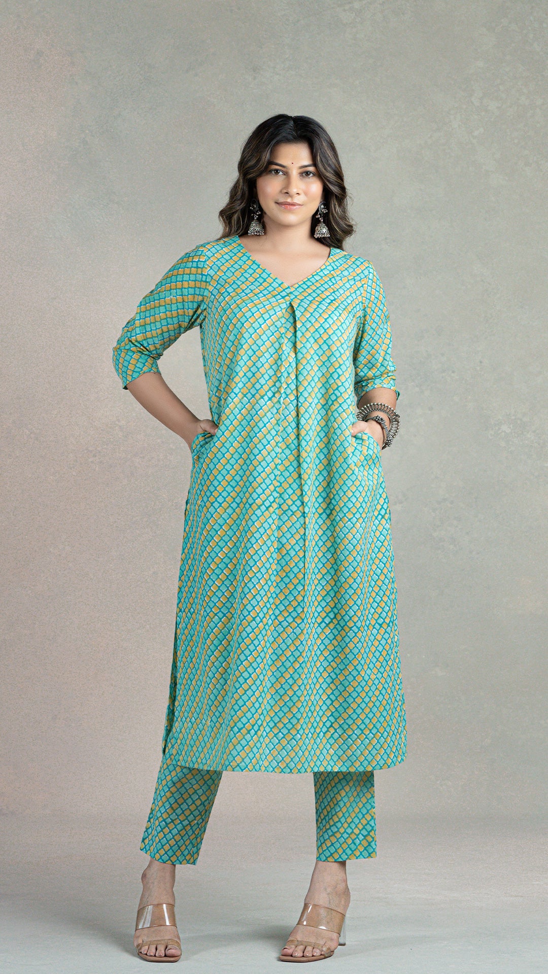 Krishna Sanganeri Hand Block Cotton Kurta In Green