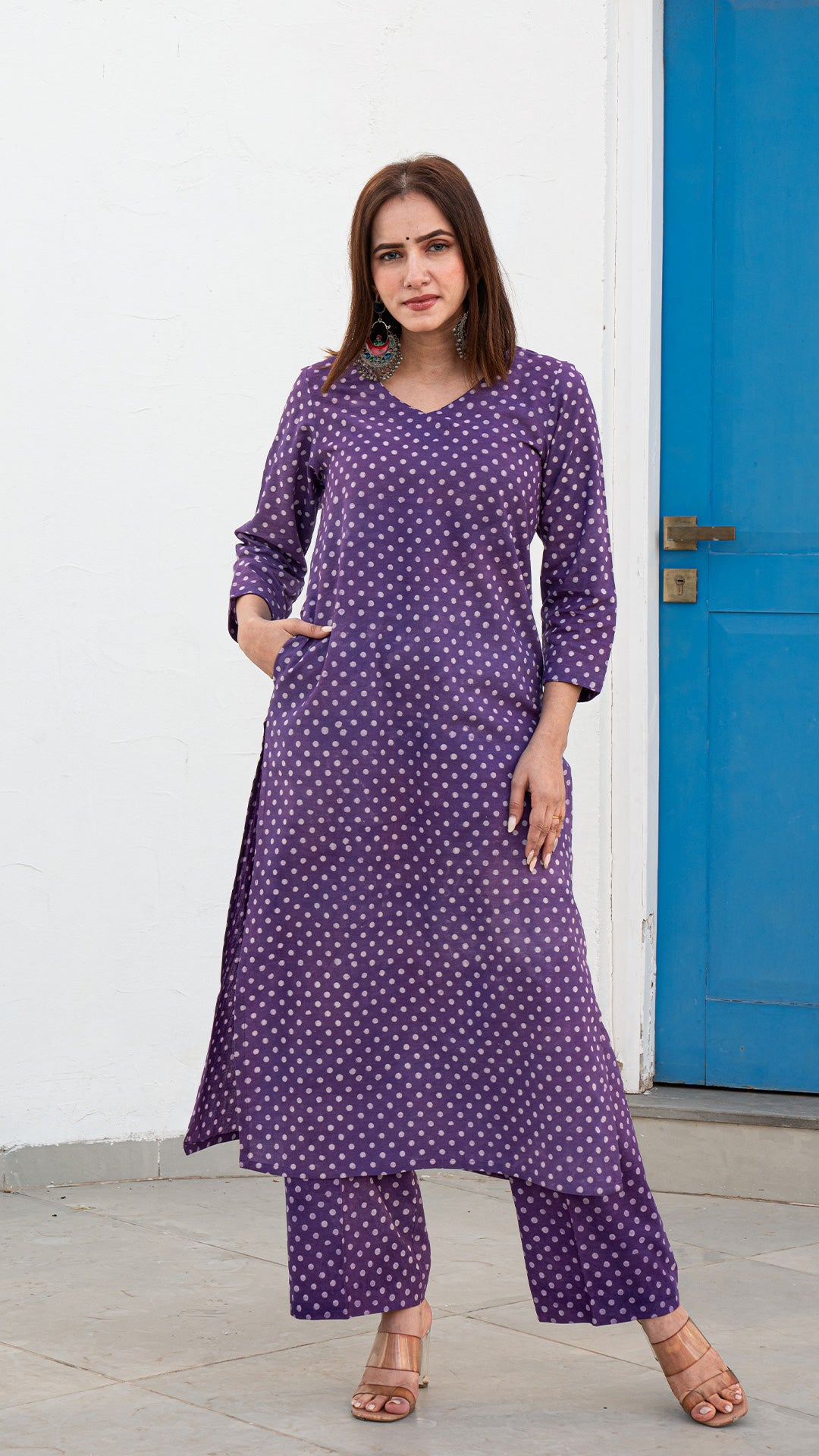 Irika Dabu Polka Dots Kurta In Purple