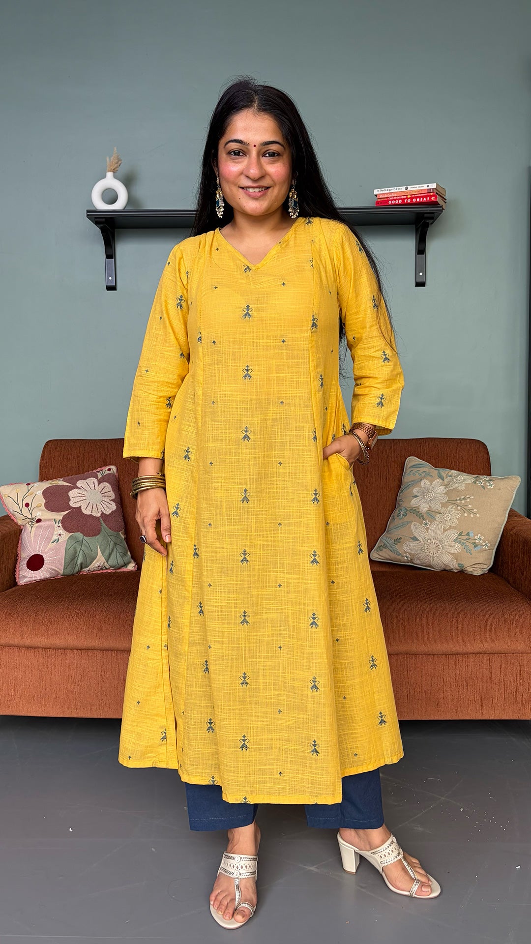 Nehal Yellow Hand Woven Kali Cotton Kurta