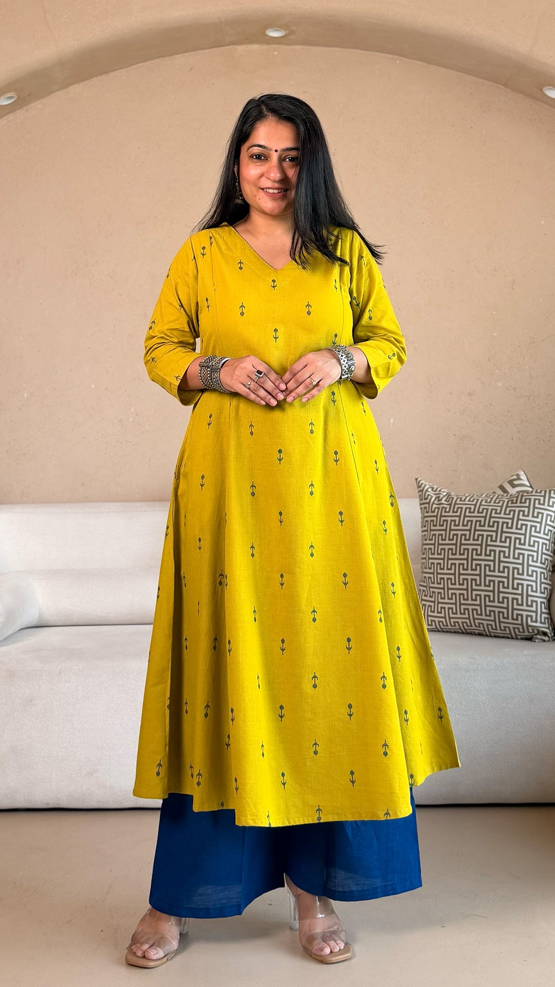 Swasti Handwoven Cotton Kurta - Lemon Green