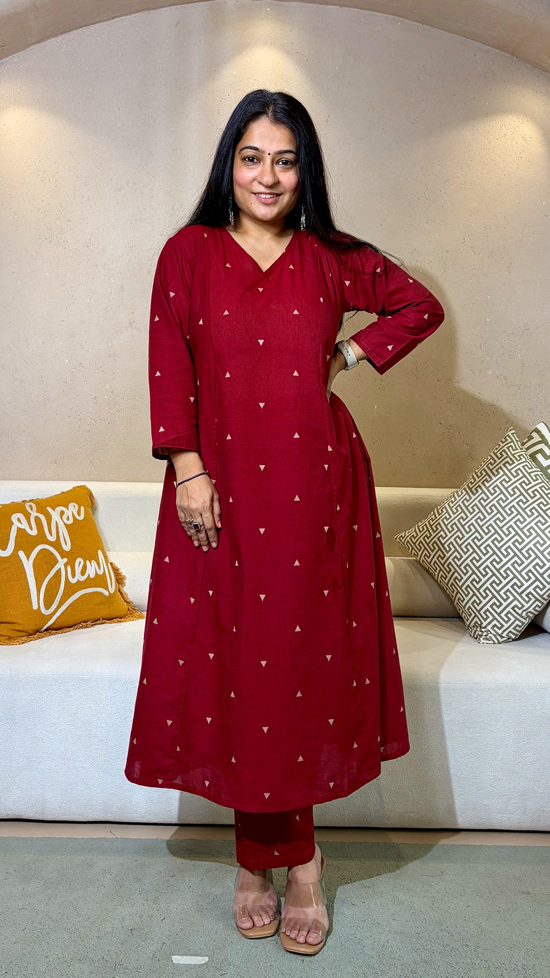 Megha Red Hand Woven Kali Cotton Kurta