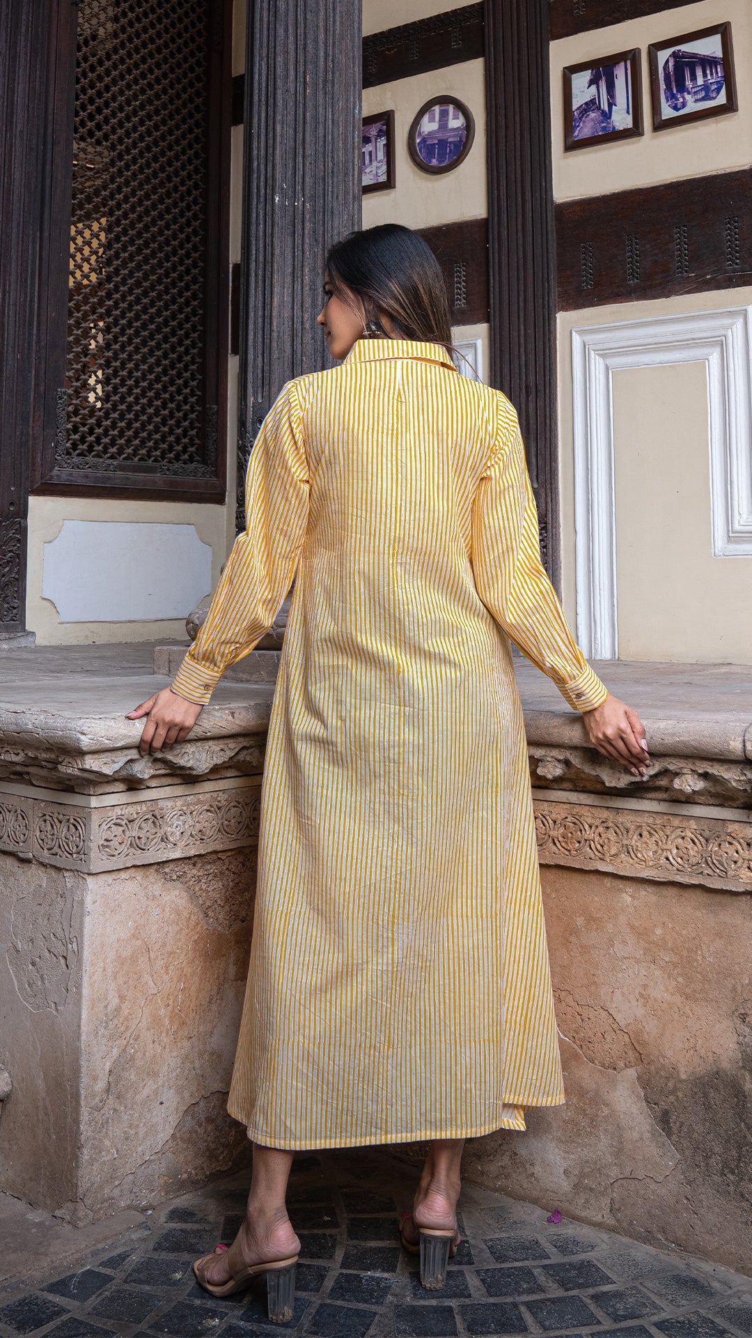 Yellow Stripes Cotton Shirt Dress