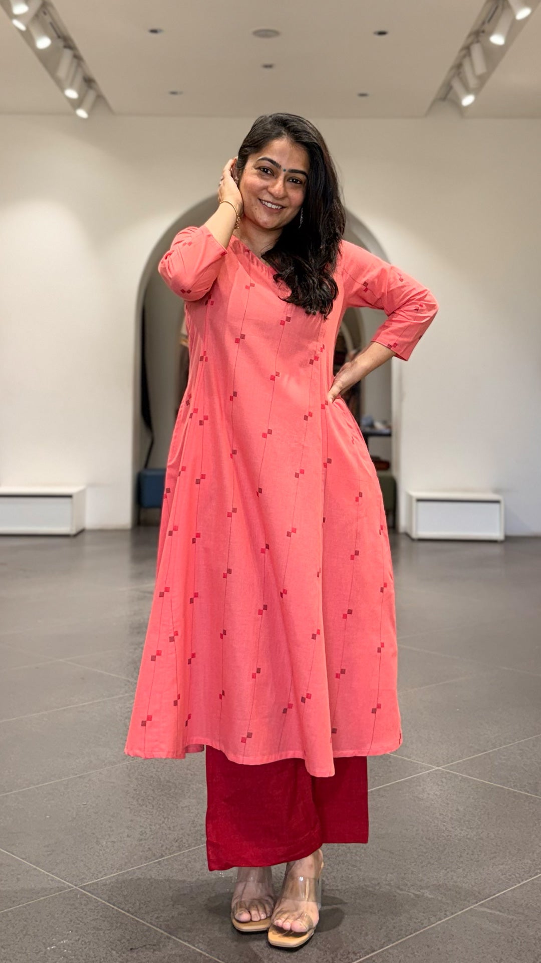 Shaheen Handwoven Cotton Kurta - Peach