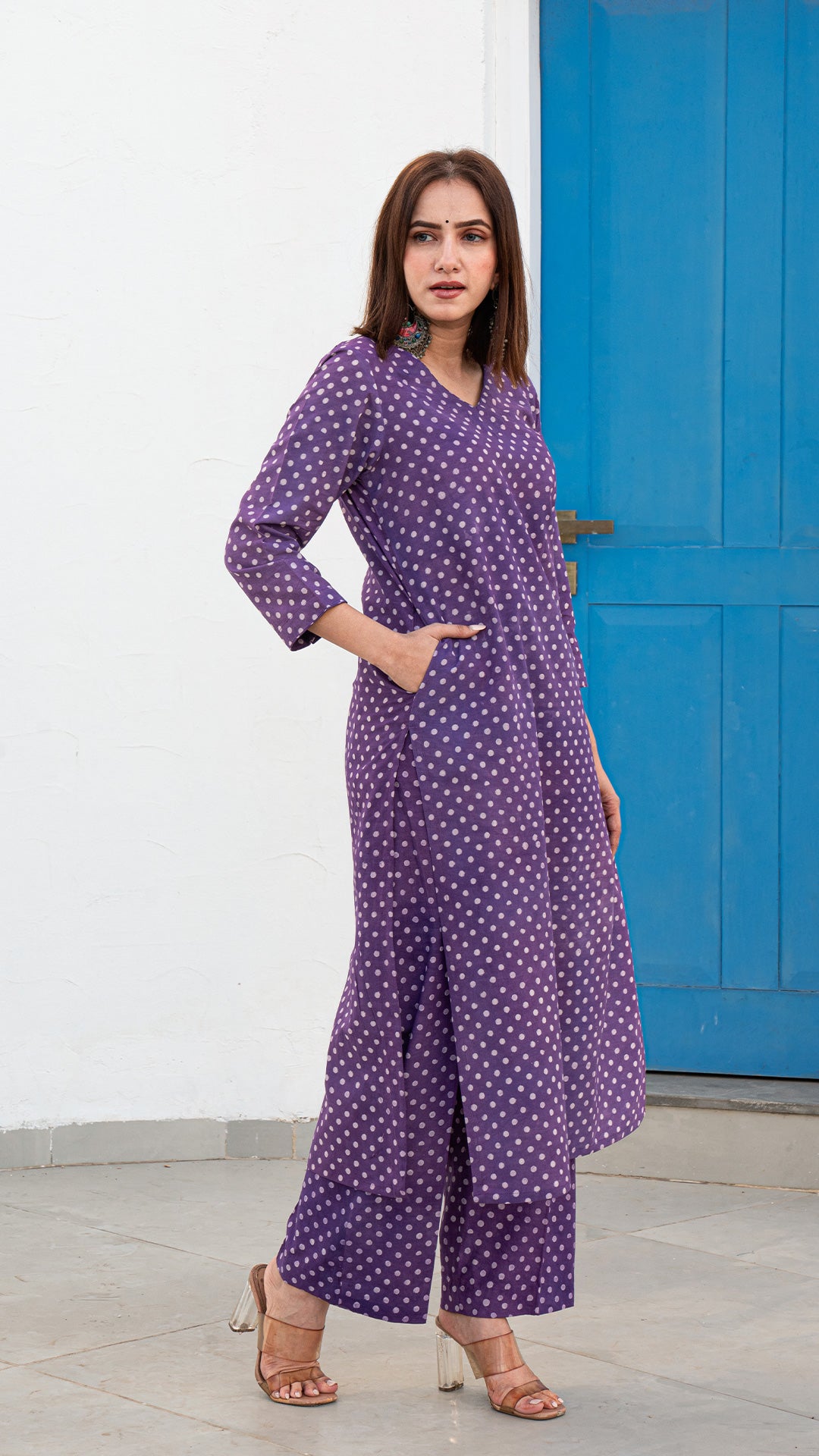 Irika Dabu Polka Dots Kurta In Purple