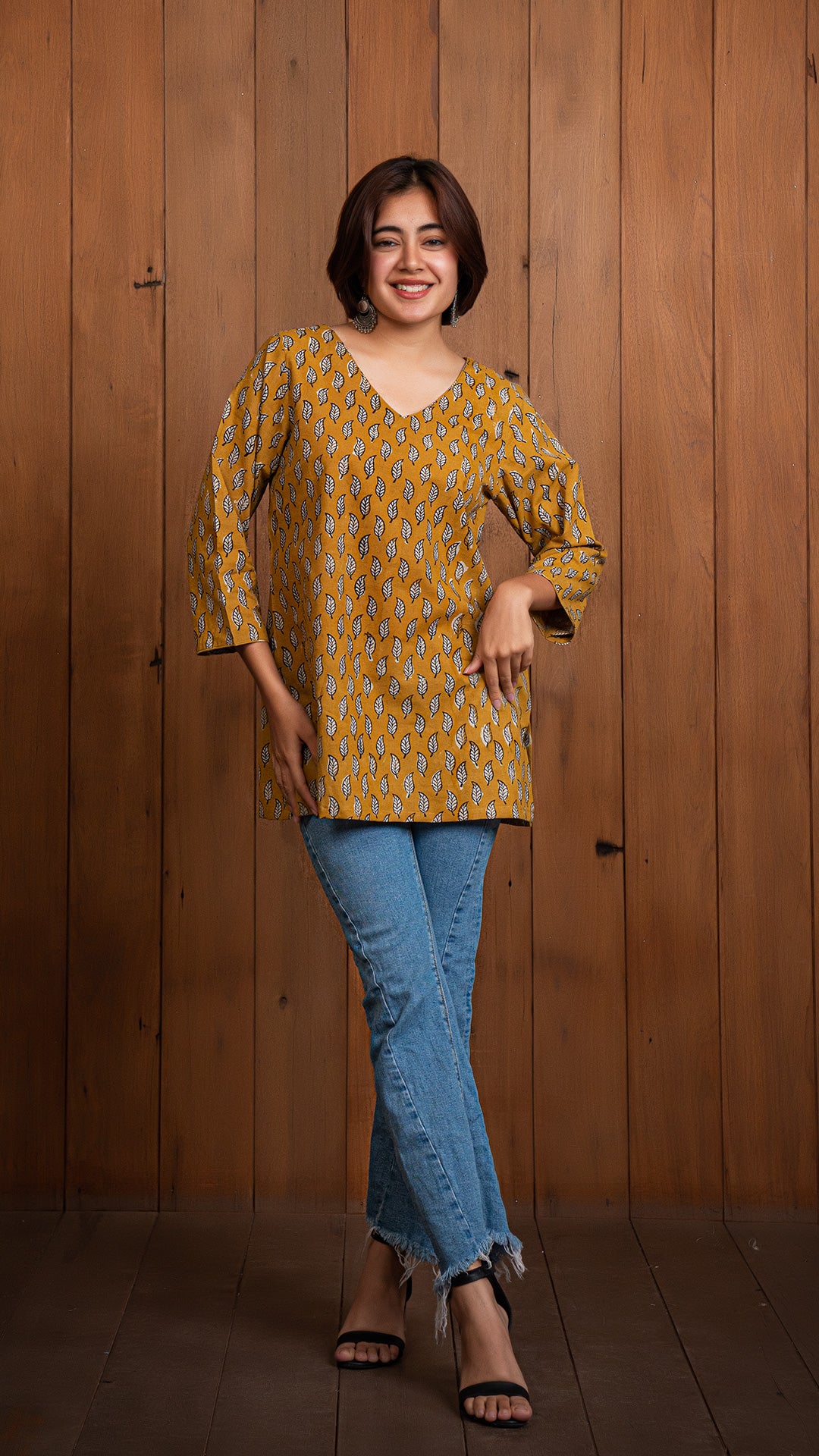 Aarshi Sanganeri Cotton Short Top - Mustard