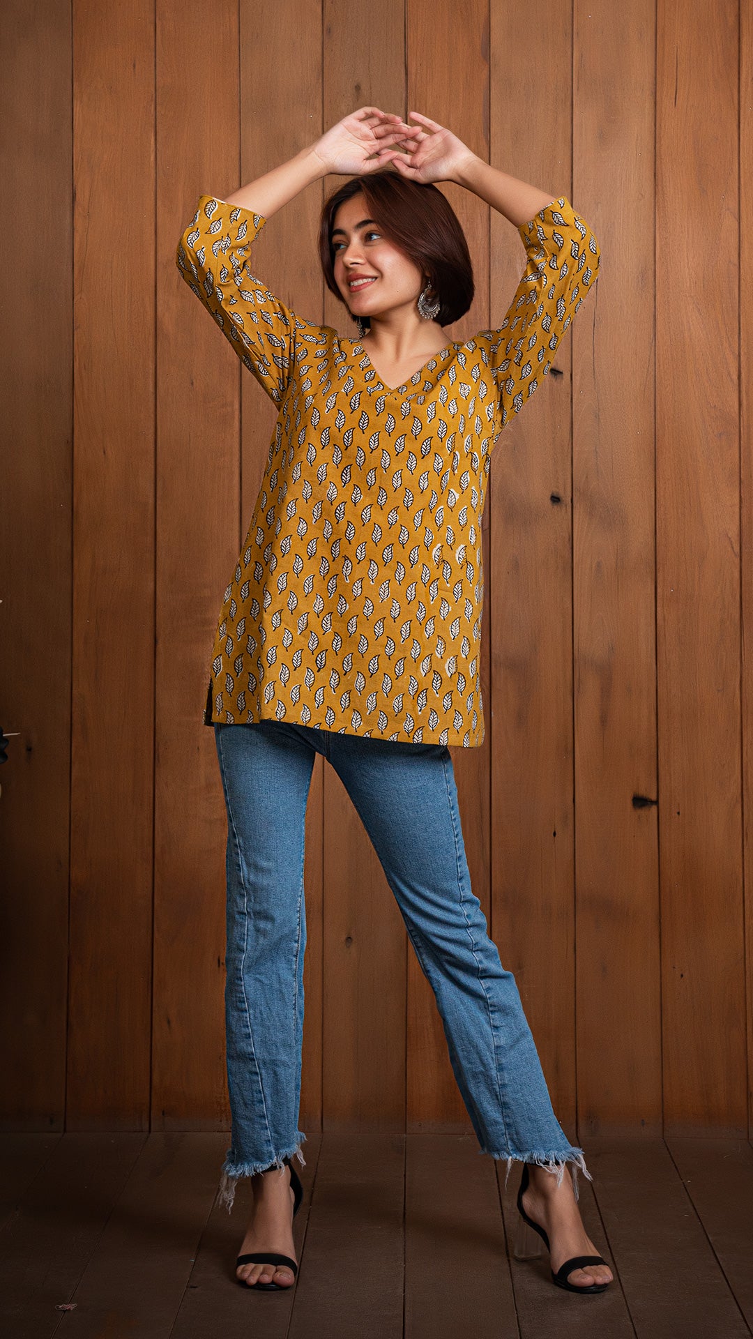 Aarshi Sanganeri Cotton Short Top - Mustard