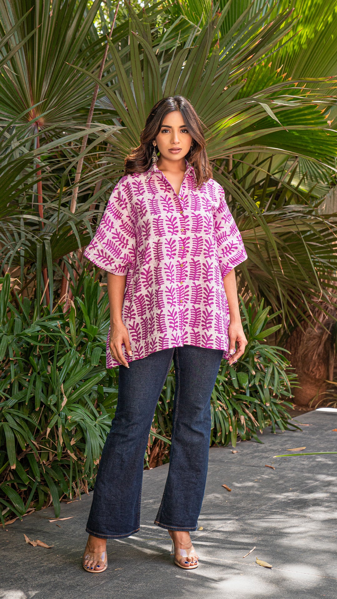 Pink Batik Cotton Short Kaftan Top