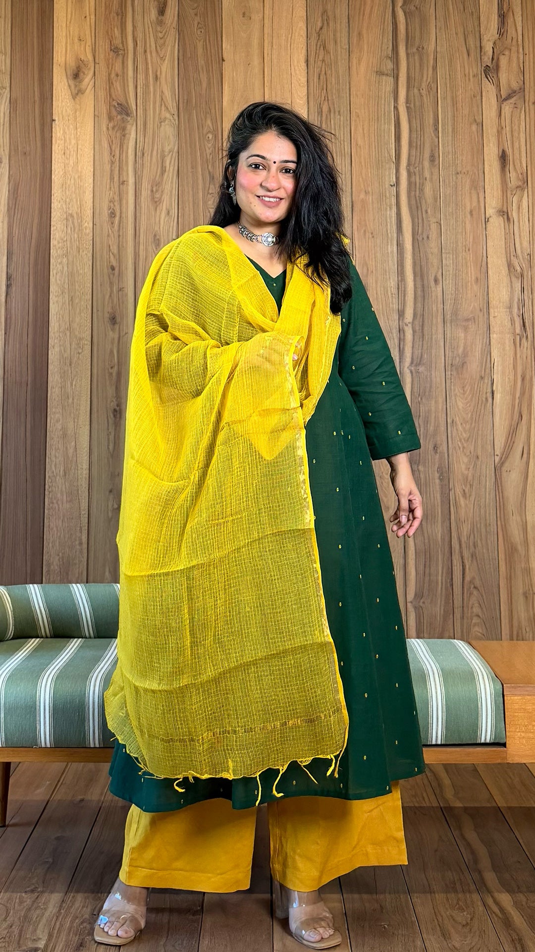Anayata Handwoven Cotton Kurta- Dark Green
