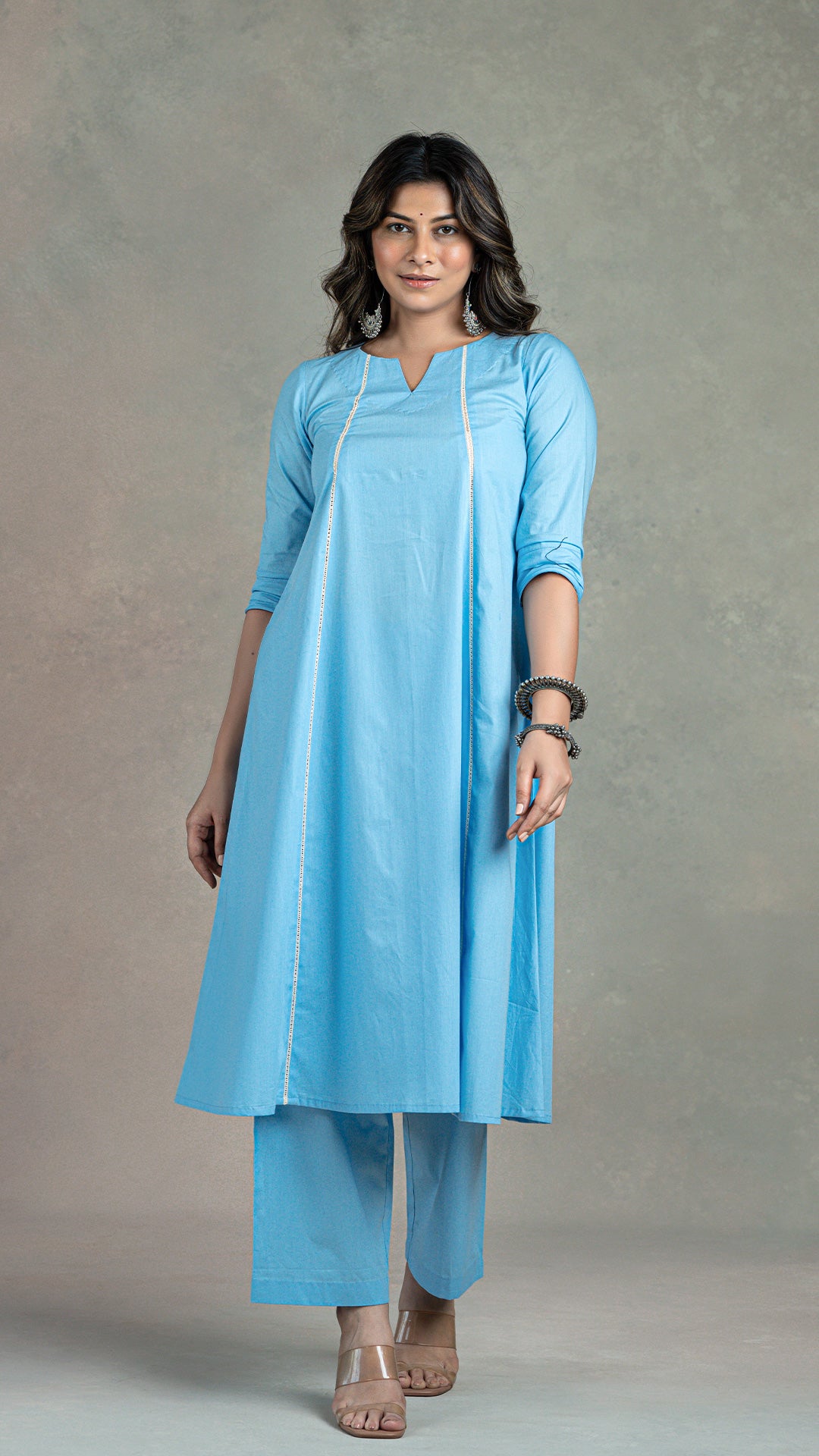 Everyday Organic Cotton Kali Kurta- Light Blue