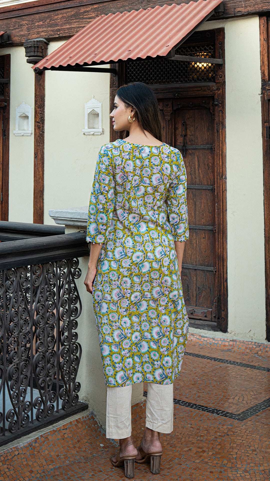 Aastha Sanganeri Hand Block Kurta - Lime