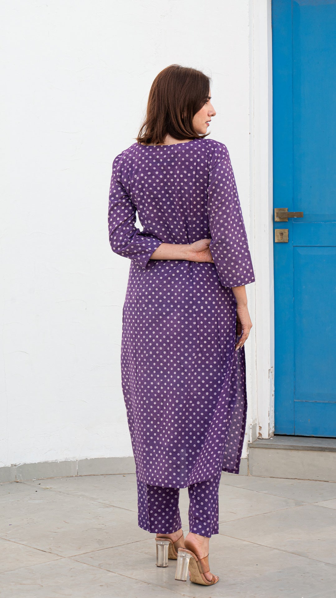 Irika Dabu Polka Dots Kurta In Purple